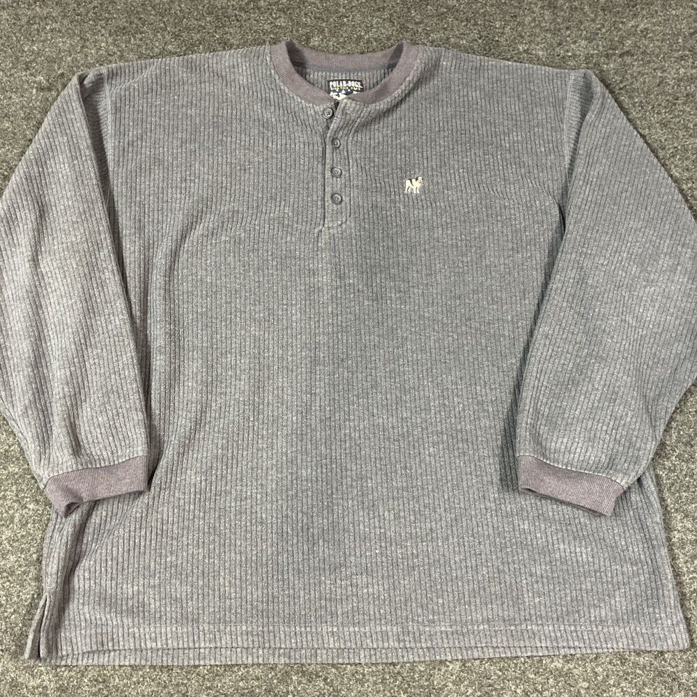 Vtg Big Dogs Sweater Men XXL Blue Henley Thermal Polar Dogs High Tech Gear USA